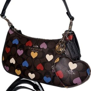 Coach Brown Heart Pattern 2-Straps Versatile Shoulder Bag Bnew